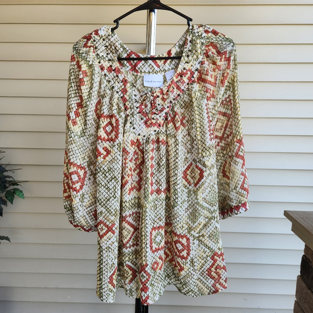 Alfred Dunner Ladies Women's Size 16, Tan and Brown Blouse Shirt